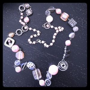Beaded, glass & silver necklace
