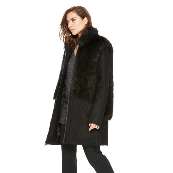 DKNY - Oversized Faux Fur and Wool Coat