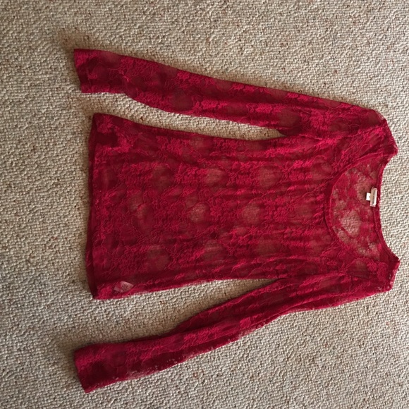 Red long sleeve lace shirt