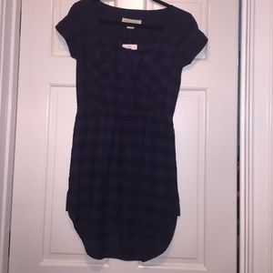 Navy blue plaid patterned dress