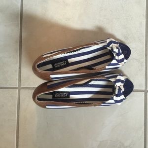 Blue and white striped shoes