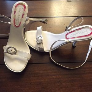 White open toed heels with ankle strap