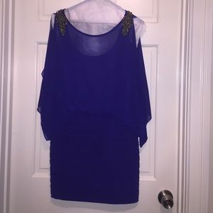 Royal purple open shoulder dress