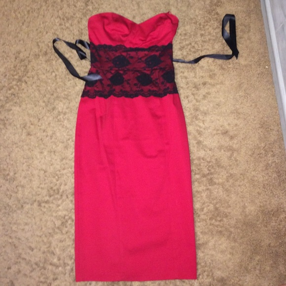 Arden b red and lace  strapless dress