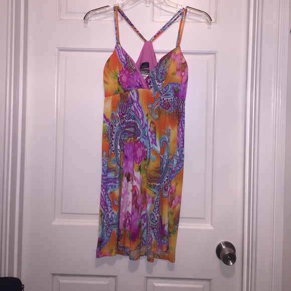 Multicolor, spaghetti strap sun dress with paisley