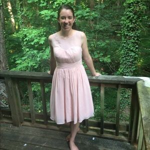 A-line knee length chiffon dress: pear pink