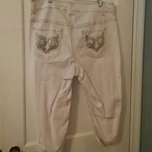 Embellished white denim capris