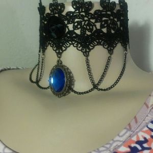 Black choker With Blue Stone
