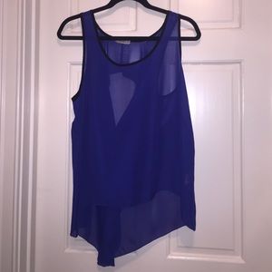 Royal purple with black trim, chiffon top