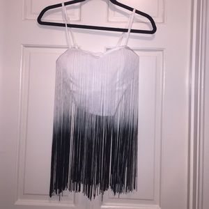 White spaghetti strap, crop top with fringe