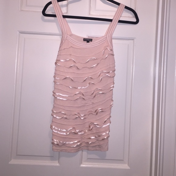 Light pink, spaghetti strap blouse with ruffles