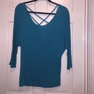 Teal, 3/4 sleeve with criss-cross patterned top