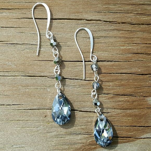 Swarovski Crystal Lt Chrome Beaded Drop Earrings