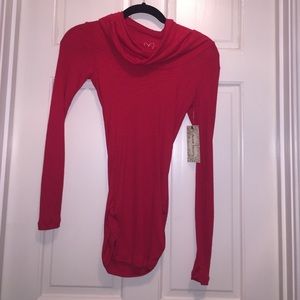 Red turtle neck with gathered waist