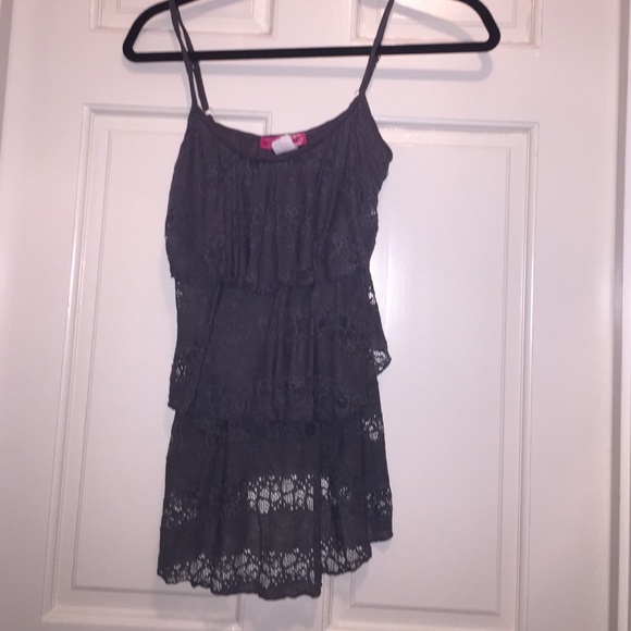 Charcoal gray laced with ruffles blouse