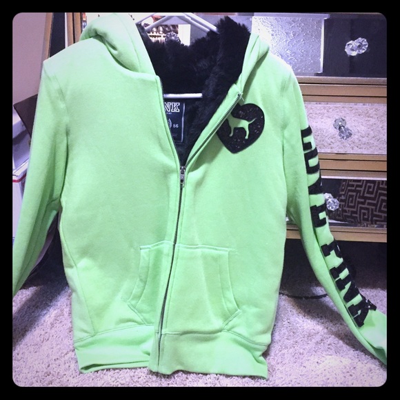 Lime Green w/ fur PINK-Victoria's Secret Jacket