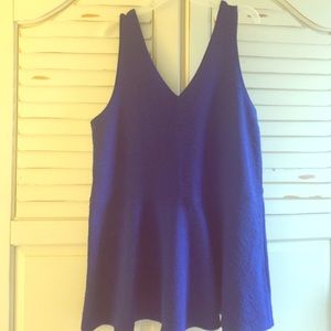 Cobalt Blue Textured Vneck Peplum Top