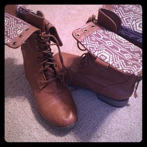 Brown Aztec print combat boots