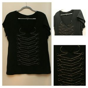 Allen B black shirt with gold embroidery