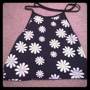 Backless flower halter crop top