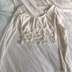 White poof long sleeve crop top w caged back