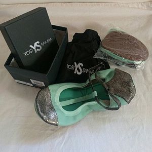 Yosi Samra Mint/Silver T-strap ballet flats