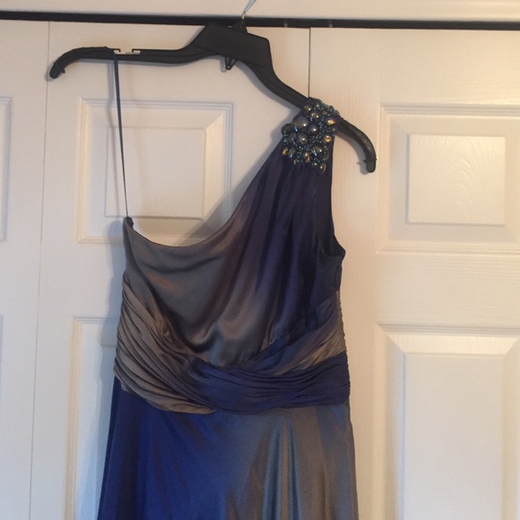 Long evening gala gown with on shoulder