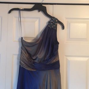 Long evening gala gown with on shoulder