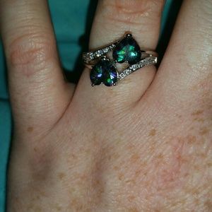 Multi-colored gemstones "2 hearts" ring