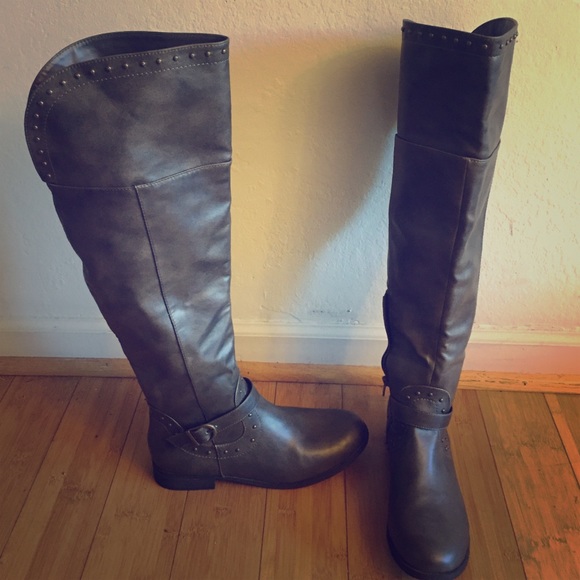 Gray Over the Knee Boots