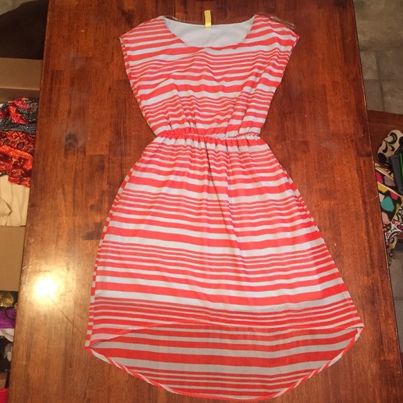 Orange and light blue striped sun dress