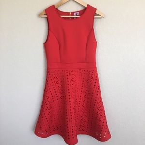 Red Sleeveless Scuba A-Line Dress by Alya