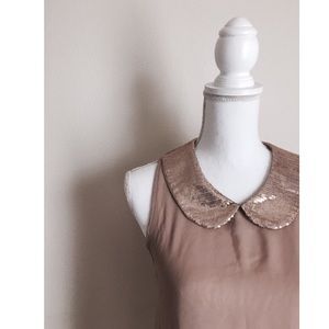 🆕 Sequin Pan Collar Sheer Blouse
