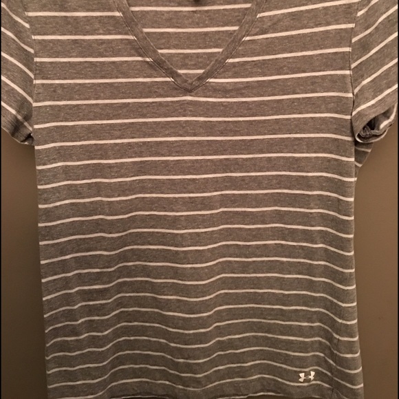 Under Armour gray & white striped tee. XL