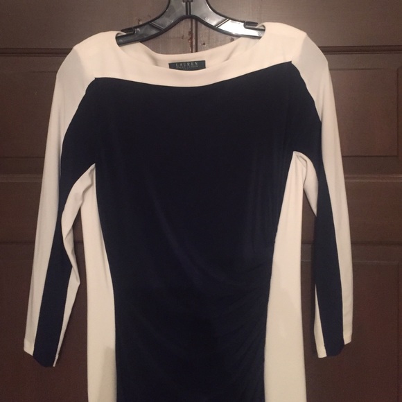 Navy blue and white .. 3/4 sleeves midi dress