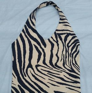 Zebra print halter top with criss cross back
