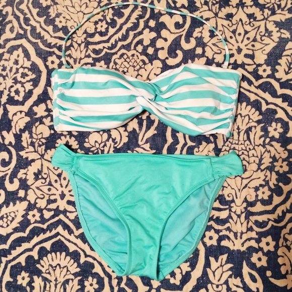 Sea foam and white striped bathing suit!