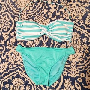 Sea foam and white striped bathing suit!