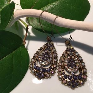 Tear Drop Studded Antique Gold Earrings