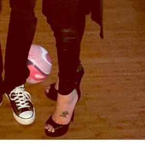 Ankle strapped peep toe high heels