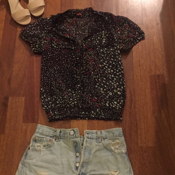 Silk Floral Button Down Tee