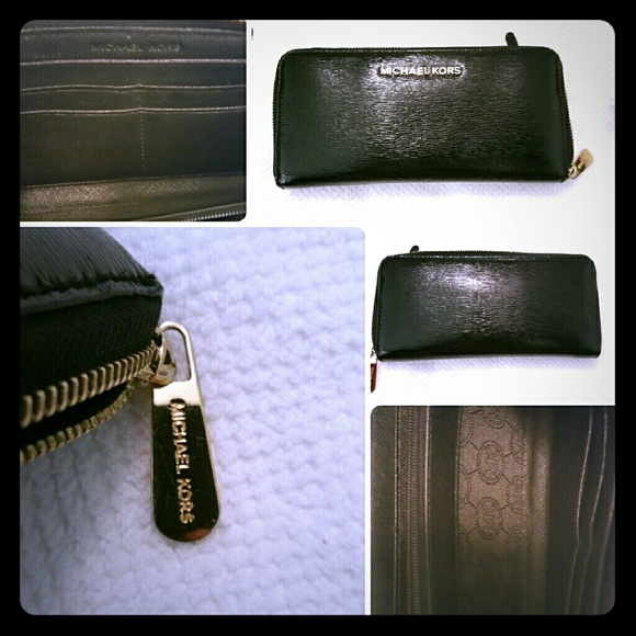 Michael kors long black patent wallet