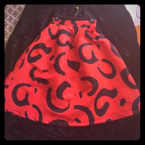 Red and black leopard print skirt