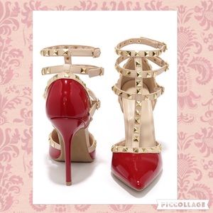 NEW Studded T-Strap Heels - Dark Red