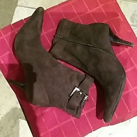 Suede Brown Ankle Booties - Picture 2 of 3