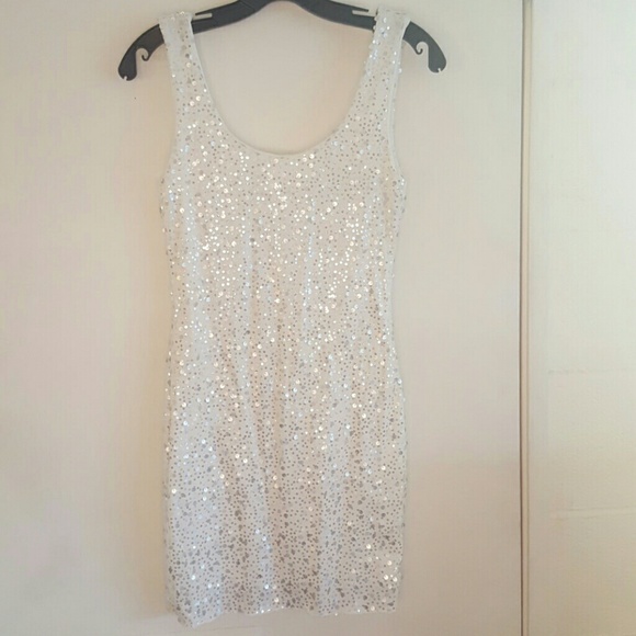 White sequined knit dress