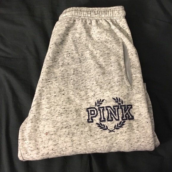 PINK campus sweats gray and purple accents