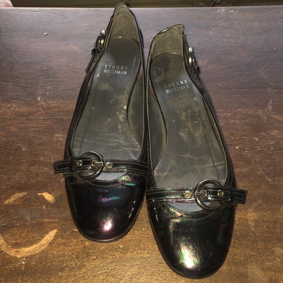 Stuart Weitzman black "oil slick" flats.