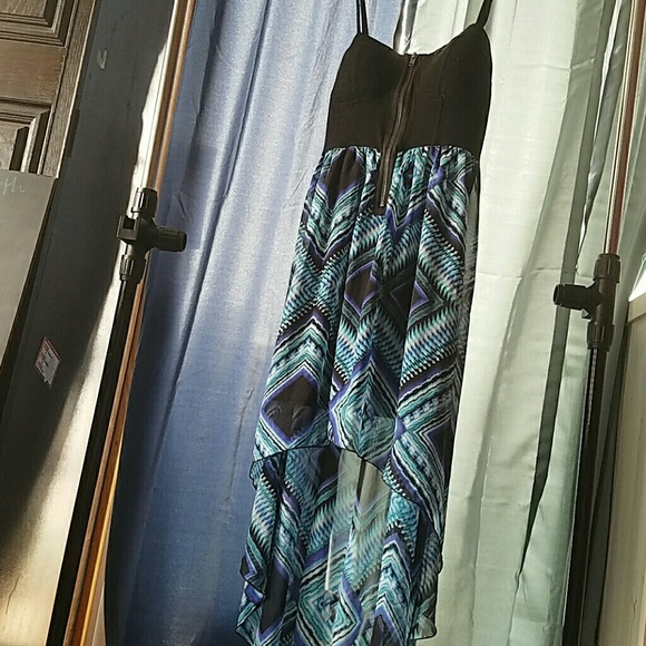 Blue Aztec high low dress. - Picture 3 of 4