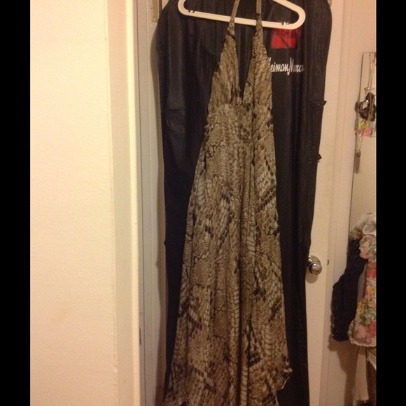 Designer chiffon halter gown. Snake print. - Picture 1 of 4